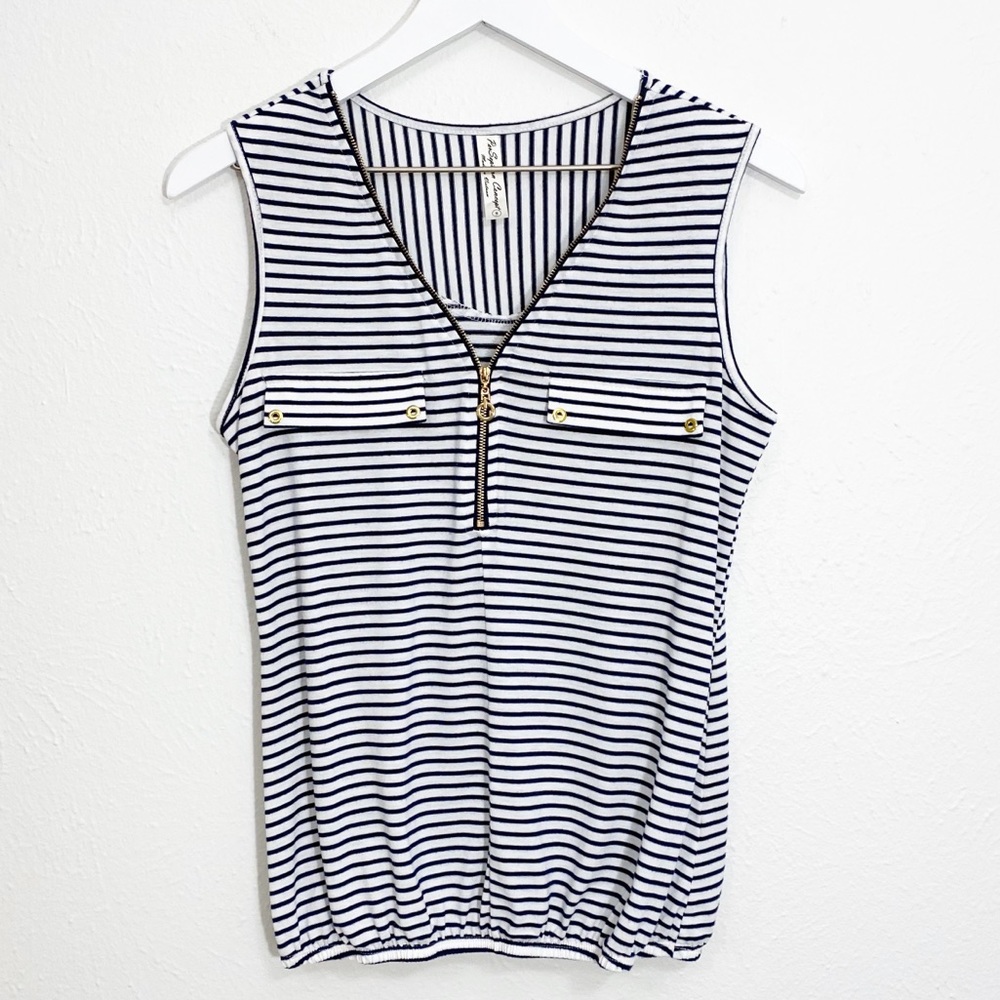 Navy & White Stripe Sleeveless Blouse